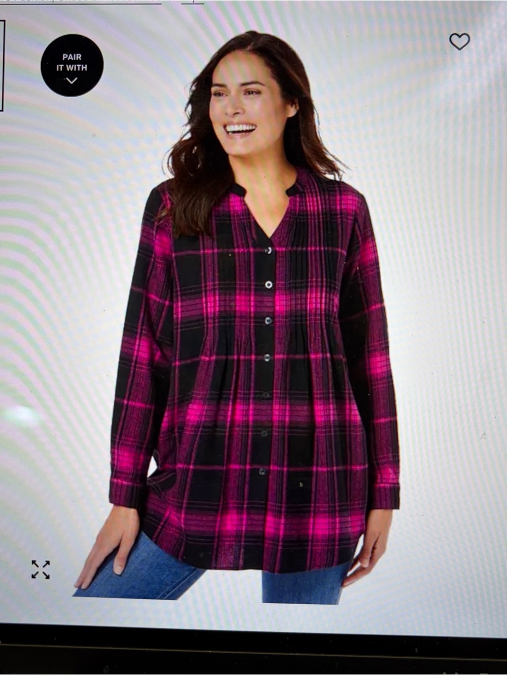 Woman Within Black and Hot Pink Plaid Button-Front Tunic
